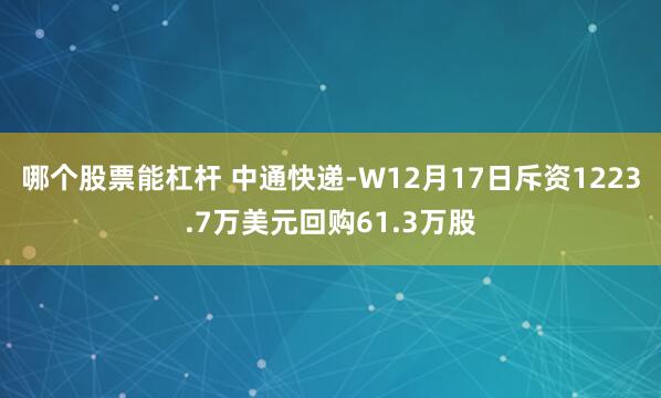 哪个股票能杠杆 中通快递-W12月17日斥资1223.7万美元回购61.3万股