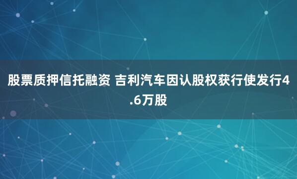 股票质押信托融资 吉利汽车因认股权获行使发行4.6万股