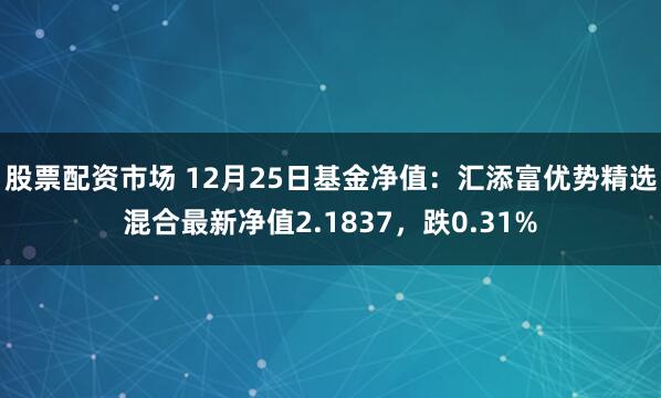 股票配资市场 12月25日基金净值：汇添富优势精选混合最新净值2.1837，跌0.31%