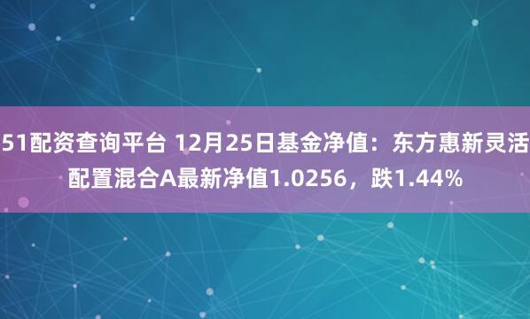 51配资查询平台 12月25日基金净值：东方惠新灵活配置混合A最新净值1.0256，跌1.44%